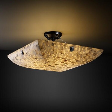 Justice Design Group ALR-9651-25-MBLK-F4 Alabaster Rocks! Collection 18" Semi-Flush Bowl Celling Light Fixture with Large Square and Point FINIALS